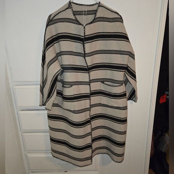 CELINE 21 SS Striped Wool Blanket Coat Vintage - Picture 3 of 16